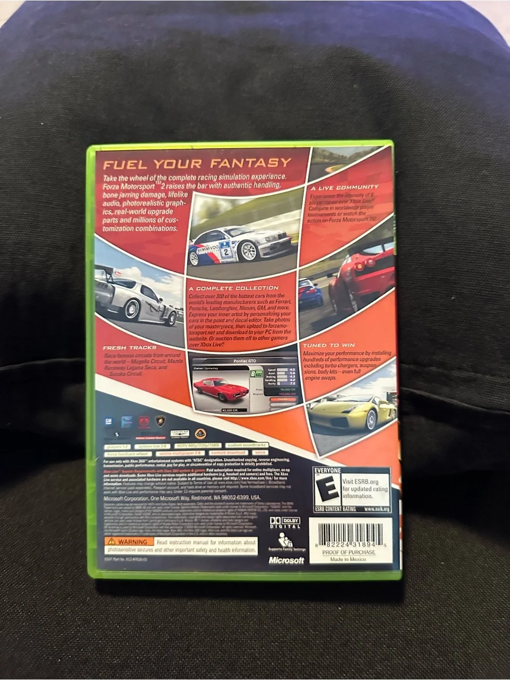 Microsoft Xbox 360 Forza Motorsport 2 - Green Case with Red & Orange Cover